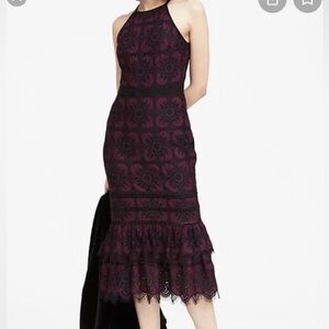 NWT Banana Republic Halter Style Floral Lace Midi Dress w Double Flounced Skirt